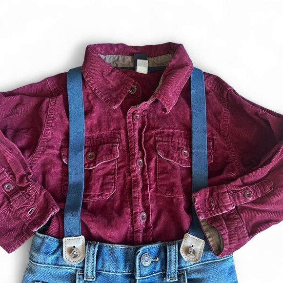 Gap boys 2T Carter's Blue jean overalls & Burgundy baby gap shirt EUC - Picture 2 of 6